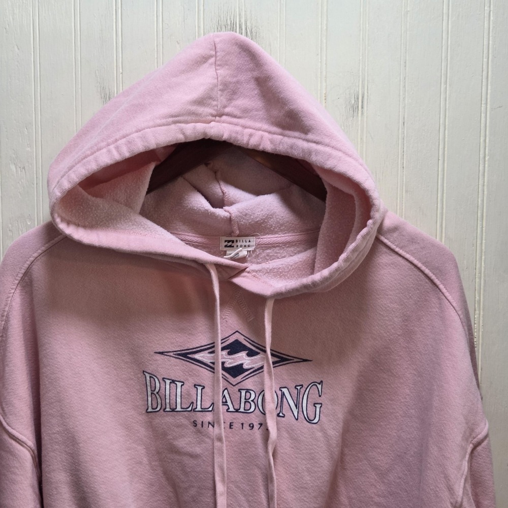 Billabong Hoodie Womens Small Pink Logo Graphic Fleece Pullover Cropped Surf